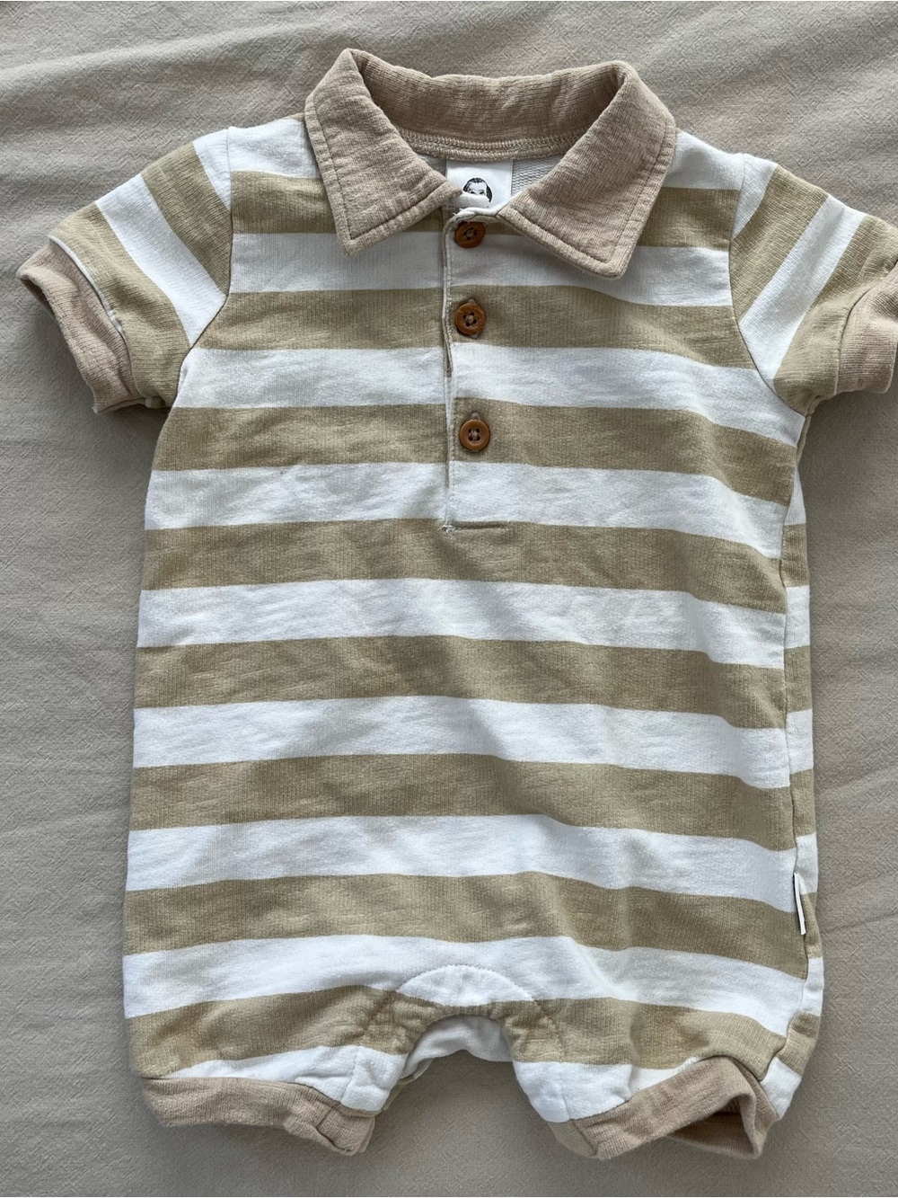 Gerber Tan and White Striped Polo Romper